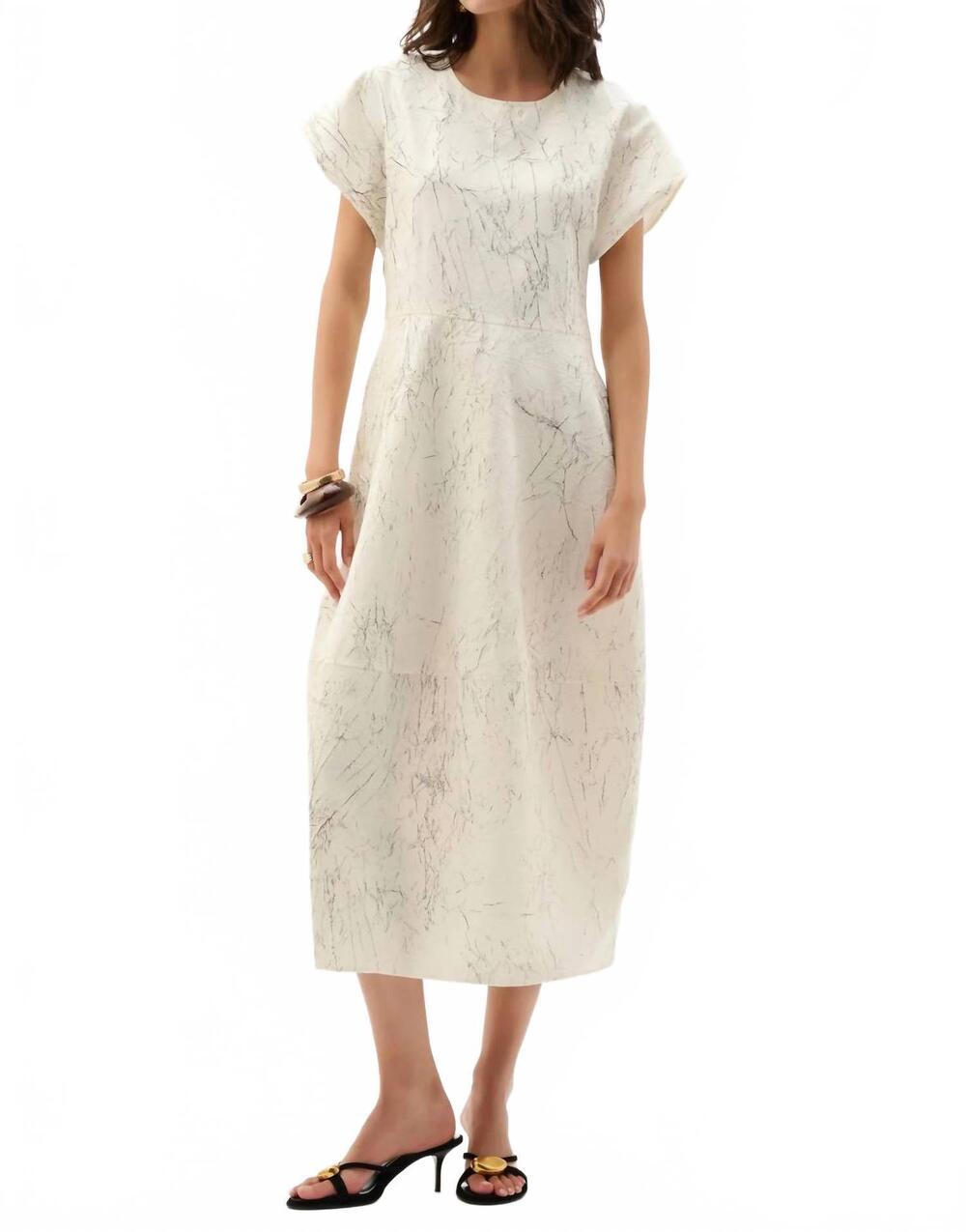 NEW JOSEPH RIBKOFF abstract print midi cocoon dress in cream/black